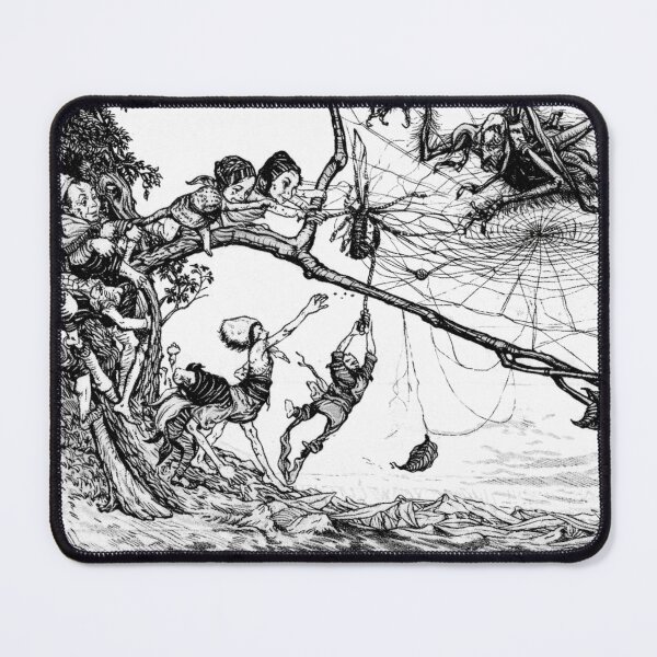 Item preview, Fairy Tale Vintage Illustration Elves Battling Giant Spider Scene for Fantasy Art Lovers designed and sold by RickE.