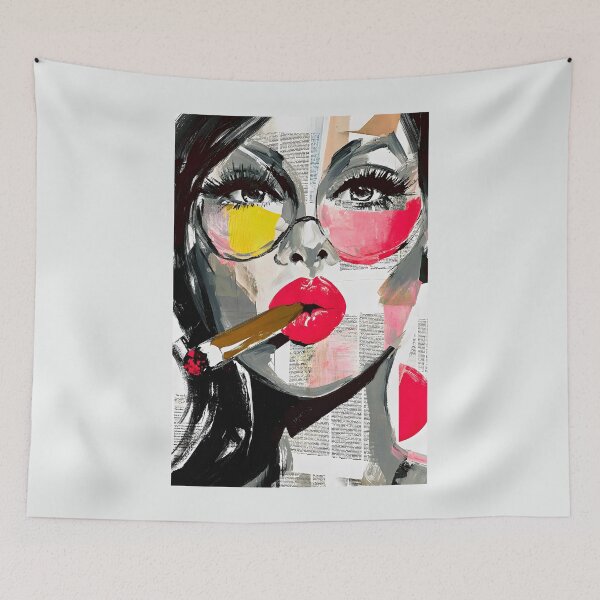 Item preview, Step into Urban Edge with a Bold Woman, Red Lips, and Cigar Confidence designed and sold by OlfactoART Studio.