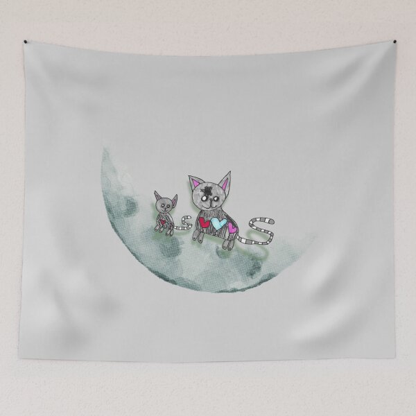 Item preview, Two Cats on Moon Illustration designed and sold by nimbfeja.