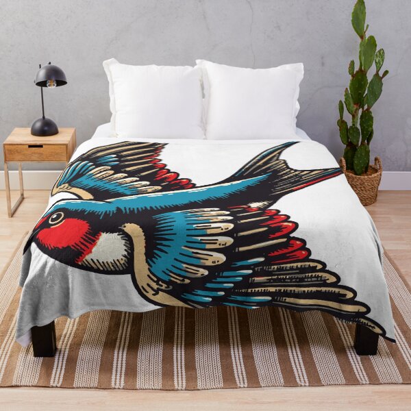 Item preview, Swallow bird blue red plumage and tan wings in flight  designed and sold by Good_Things.