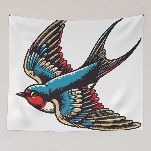 Item preview, Swallow bird blue red plumage and tan wings in flight  designed and sold by Good_Things.