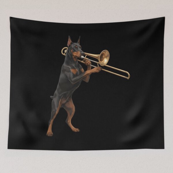 Item preview, Doberman Pinscher Playing Trombone Player Trombonist Dog Lover designed and sold by DoodleTortle.
