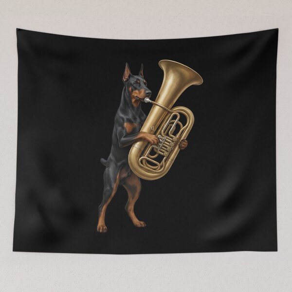 Item preview, Doberman Pinscher Playing Tuba Player Tubaist Dog Lover designed and sold by DoodleTortle.