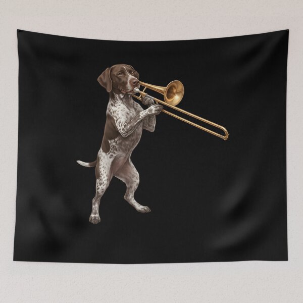 Item preview, German Shorthaired Pointer Playing Trombone Player Trombonist Dog Lover designed and sold by DoodleTortle.