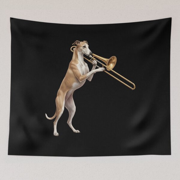 Item preview, Greyhound Playing Trombone Player Trombonist Dog Lover designed and sold by DoodleTortle.