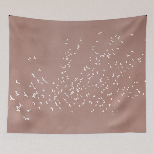 Item preview, Mocha Japandi Textile Design – Minimalist Bird Flock Home Decor, Modern Nature Aesthetic designed and sold by artstudionadja.