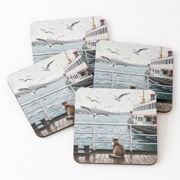 Item preview, Istanbul Ferry Ride with Seagulls & Cat - Oil Painting Art designed and sold by Ascend777.