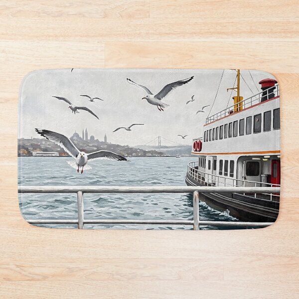 Item preview, Istanbul Ferry Ride with Seagulls & Cat - Oil Painting Art designed and sold by Ascend777.