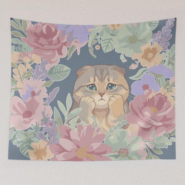 Item preview, Floral Pout - Sad Cat in Pastel Botanical Wreath T-Shirt designed and sold by SNMKC.