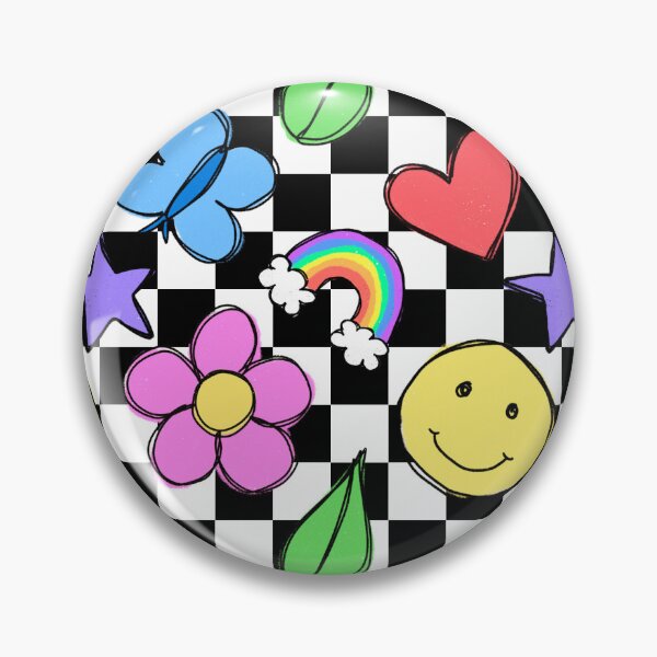 Item preview, Y2K checkerboard vibrant doodle armless repeat pattern designed and sold by ButterflyKissCollab.