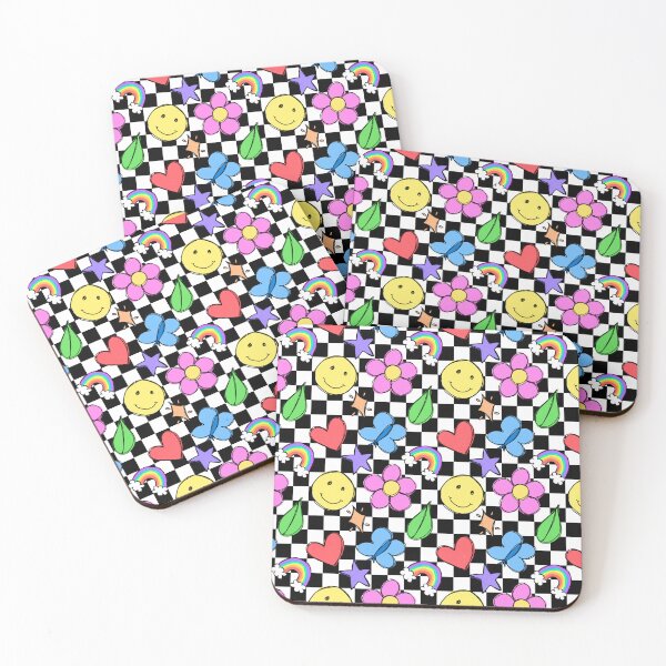 Item preview, Y2K checkerboard vibrant doodle armless repeat pattern designed and sold by TipsyTauroDesigns.