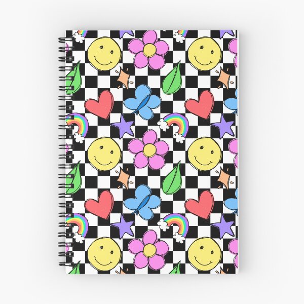 Item preview, Y2K checkerboard vibrant doodle armless repeat pattern designed and sold by ButterflyKissCollab.