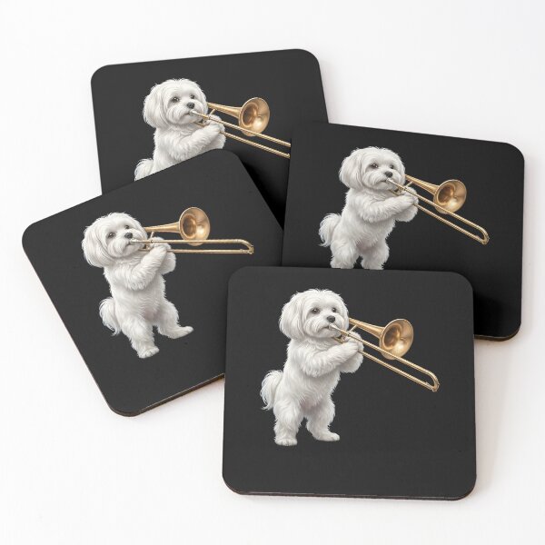 Item preview, Maltese Playing Trombone Player Trombonist Dog Lover designed and sold by DoodleTortle.