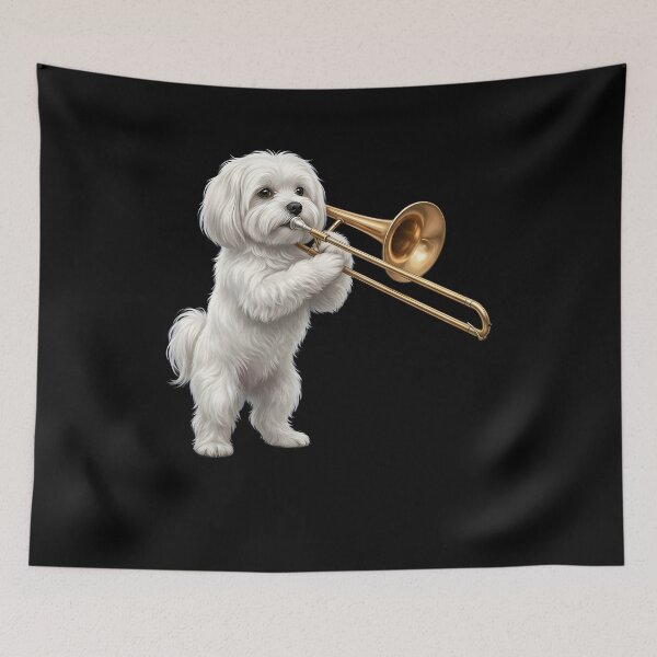 Item preview, Maltese Playing Trombone Player Trombonist Dog Lover designed and sold by DoodleTortle.