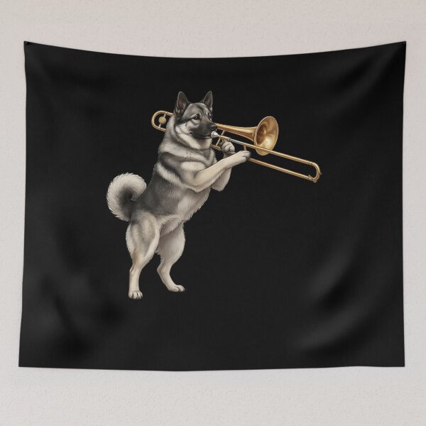 Item preview, Norwegian Elkhound Playing Trombone Player Trombonist Dog Lover designed and sold by DoodleTortle.