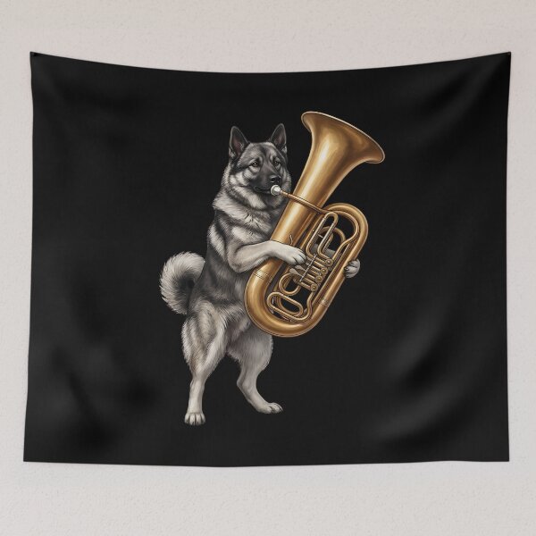 Item preview, Norwegian Elkhound Playing Tuba Player Tubaist Dog Lover designed and sold by DoodleTortle.