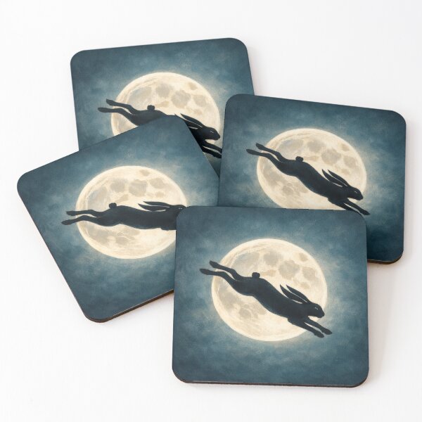 Item preview, Hare Jumping Across Full Moon – Moonlit Rabbit Silhouette Night Sky Art designed and sold by chihuahuashower.