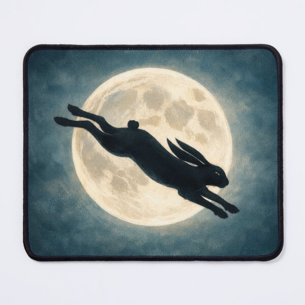 Item preview, Hare Jumping Across Full Moon – Moonlit Rabbit Silhouette Night Sky Art designed and sold by chihuahuashower.