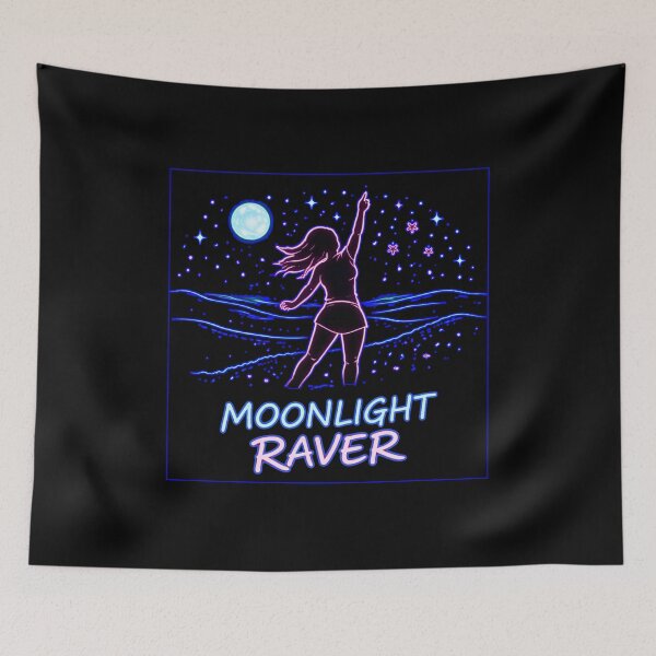 Item preview, Moonlight Raver – Neon Dancing Silhouette Under The Moon designed and sold by leyfinder.