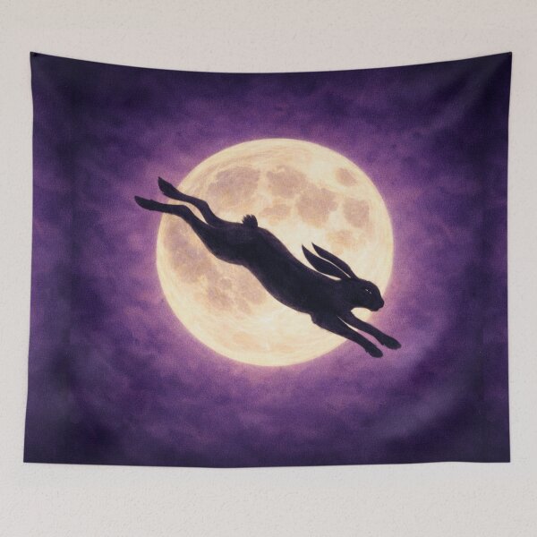 Item preview, Witch Hare Leaping Across Full Moon – Purple Moonlit Hare Silhouette Night Sky Art designed and sold by chihuahuashower.