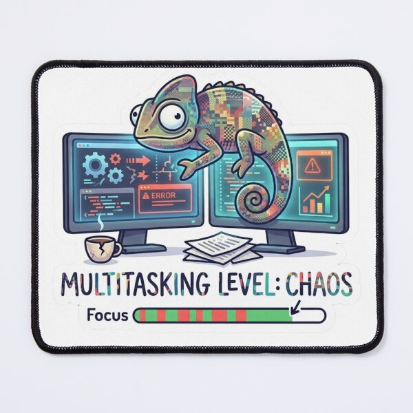 Item preview, Multitasking Level Chaos Funny Remote Work Developer Sticker designed and sold by ZYNORAworld.