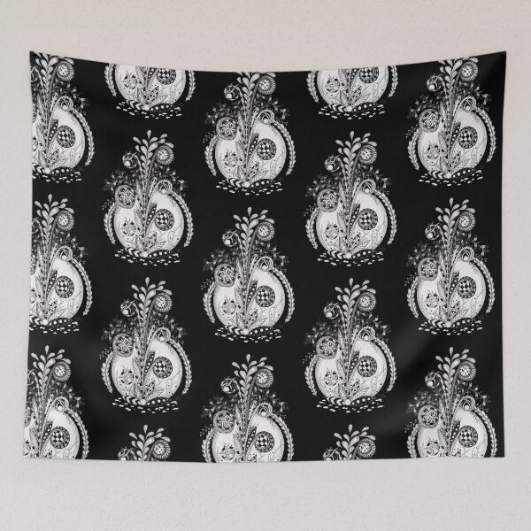 Item preview, Floral plant in tangle design, black background designed and sold by HA-Design-Kunst.