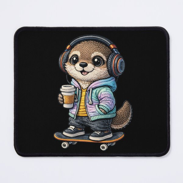 Item preview, Cute Chibi Otter Music Lover – Kawaii Otter With Headphones Embroidered Patch Style designed and sold by ColorSplash123.