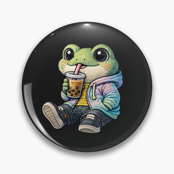 Item preview, Cute Chill Frog With Bubble Tea – Kawaii Frog Boba Tea Streetwear Embroidered Patch Style designed and sold by ColorSplash123.