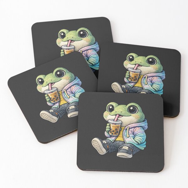 Item preview, Cute Chill Frog With Bubble Tea – Kawaii Frog Boba Tea Streetwear Embroidered Patch Style designed and sold by ColorSplash123.