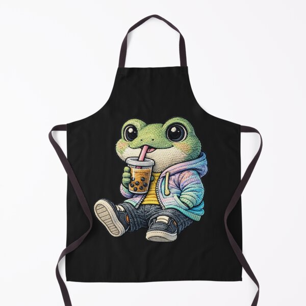 Item preview, Cute Chill Frog With Bubble Tea – Kawaii Frog Boba Tea Streetwear Embroidered Patch Style designed and sold by ColorSplash123.