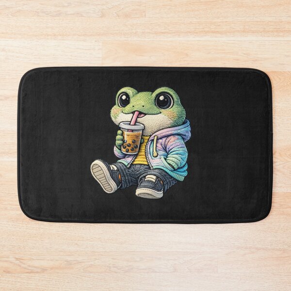 Item preview, Cute Chill Frog With Bubble Tea – Kawaii Frog Boba Tea Streetwear Embroidered Patch Style designed and sold by ColorSplash123.