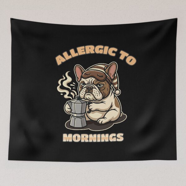 Item preview, French Bulldog Allergic to Monday Mornings Coffee Lover Grumpy Frenchie Retro Mascot designed and sold by Collagedream.