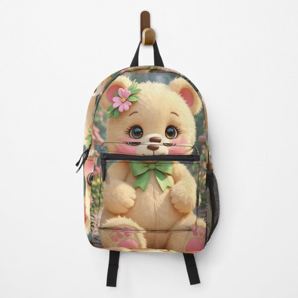 Item preview, Sweet Teddy Bear Cub with Green Bow and Pink Flower designed and sold by Dreamy Armine Art.