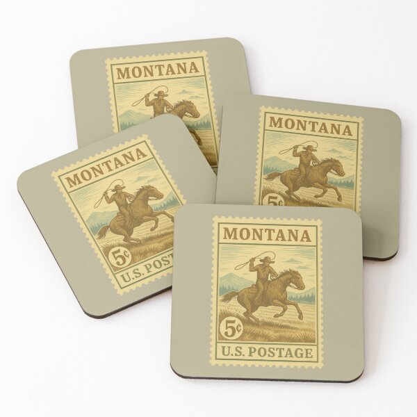 Item preview, Vintage Montana Postage Stamp – Cowboy & Cattle Ranching Heritage designed and sold by sorryNOTsorry.brand.