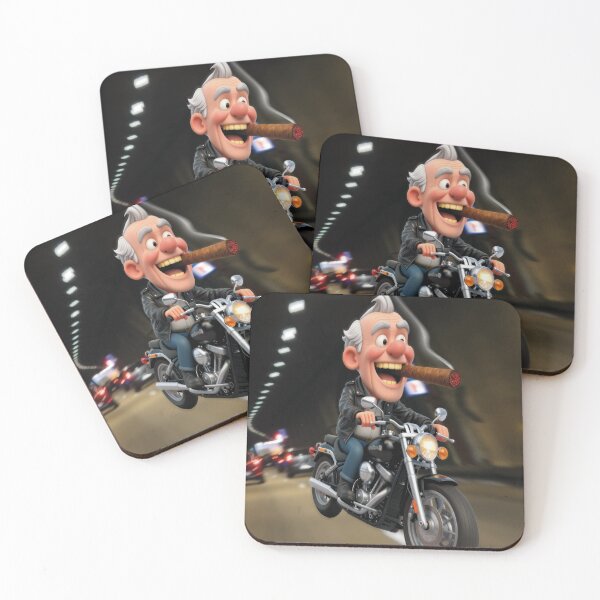 Item preview, A caricature of an elderly motorcyclist riding fast against traffic with a cigar in his mouth! designed and sold by Alan-David.