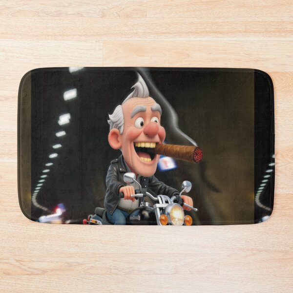 Item preview, A caricature of an elderly motorcyclist riding fast against traffic with a cigar in his mouth! designed and sold by Alan-David.