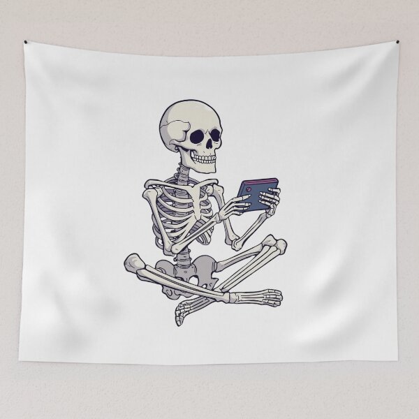 Item preview, Funny Skeleton Scrolling Phone Cartoon Meme Design designed and sold by Katzpy.