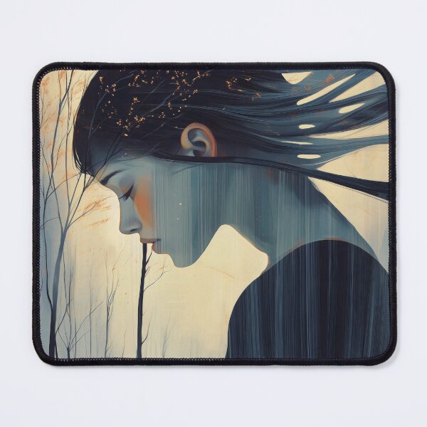 Item preview, Dreamlike Woman Portrait with Flowing Hair Forest Background designed and sold by Shoot-The-Moon.