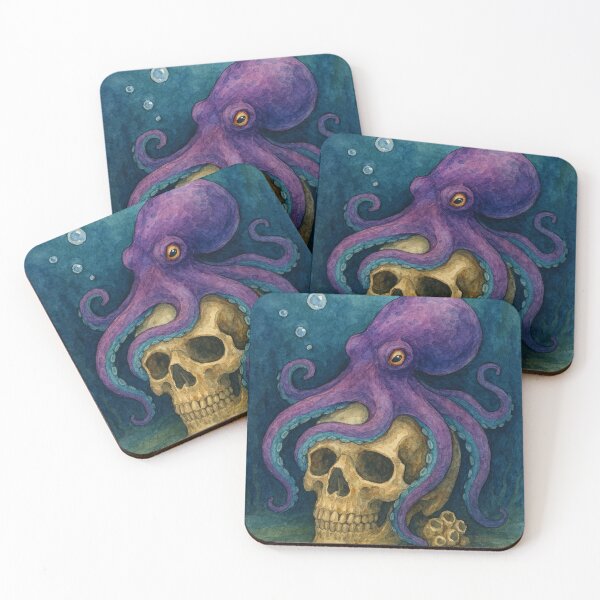 Item preview, Purple Octopus on Skull – Nautical Watercolor Illustration designed and sold by Artondra Hall.
