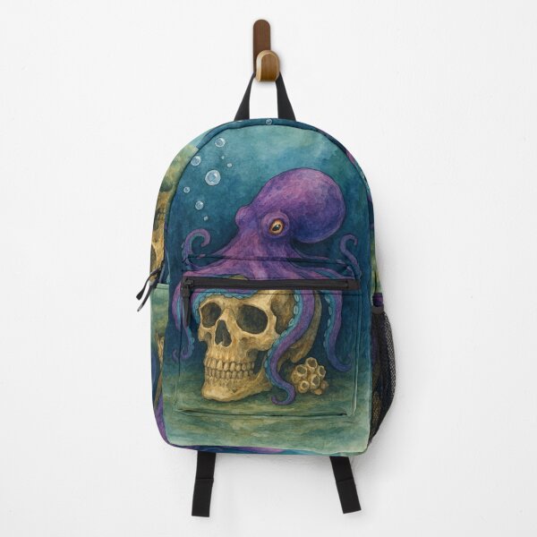 Item preview, Purple Octopus on Skull – Nautical Watercolor Illustration designed and sold by Artondra Hall.