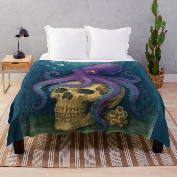 Item preview, Purple Octopus on Skull – Nautical Watercolor Illustration designed and sold by Artondra Hall.