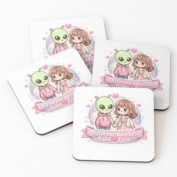 Item preview, Different Worlds Same Love  Alien Human Couple Cute Kawaii Space Romance Valentine’s Day Self Love Galaxy  designed and sold by AlienTechs.