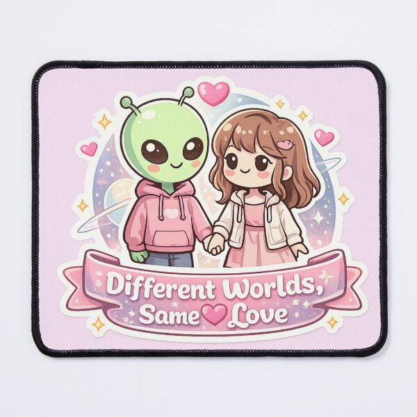 Item preview, Different Worlds Same Love Alien Human Couple Cute Kawaii Space Romance Valentine’s Day Self Love Galaxy designed and sold by AlienTechs.
