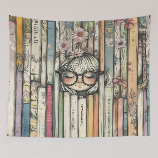 Item preview, Book Lover Girl Portrait Surrounded by Colourful Books designed and sold by Shoot-The-Moon.