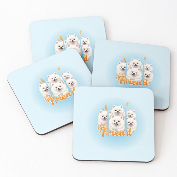 Item preview, My Best Friend - Five White Pomeranian Dogs - Circular Blue Dog Design designed and sold by PriyaMagic.
