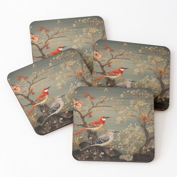 Item preview, Silk Floral Red Gray Birds Carpet designed and sold by GrinGalore.
