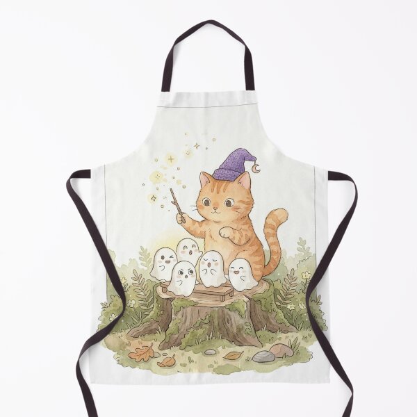 Item preview, Cute Orange Tabby Cat Witch Conducting Ghost Choir Watercolor Art designed and sold by ahabboud.