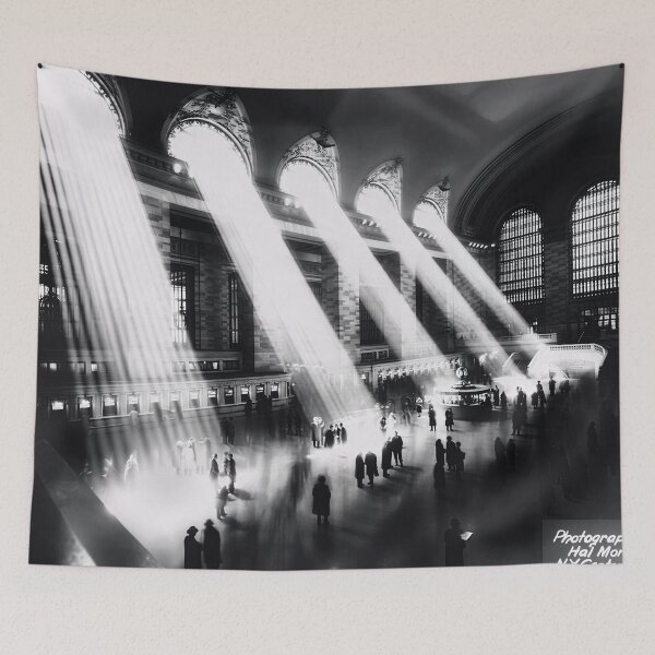 Item preview, Vintage Grand Central Station sunbeams black and white photograph designed and sold by Astrid Arkhangelsky.