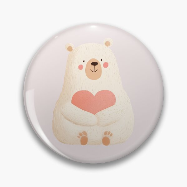 Item preview, White Teddybear Sitting and Smiling with a Pink Heart designed and sold by Violet Peonies.
