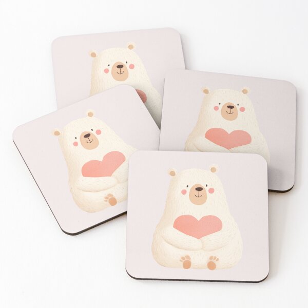 Item preview, White Teddybear Sitting and Smiling with a Pink Heart designed and sold by Violet Peonies.